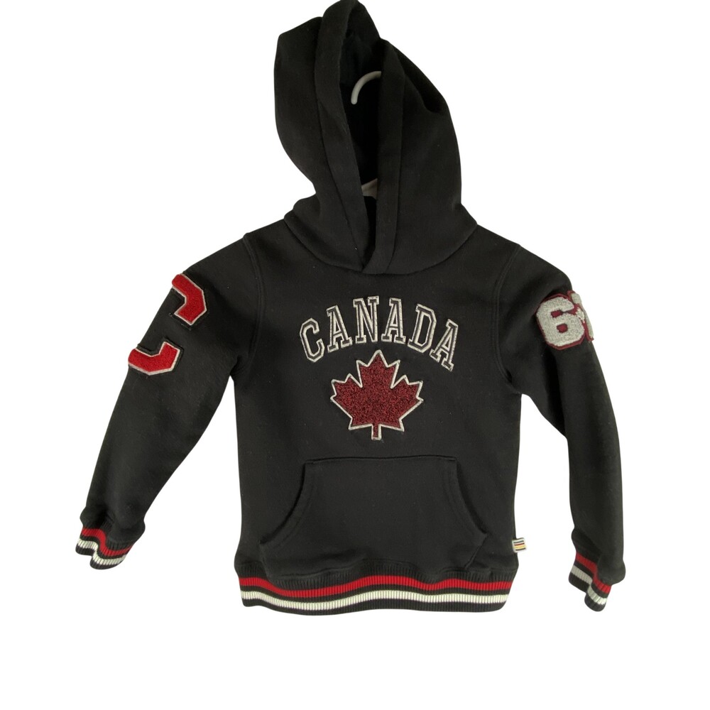 Hudson's Bay Hoodie Youth 4-5 Black Canada Maple Leaf Chenille Pullover Fleece
